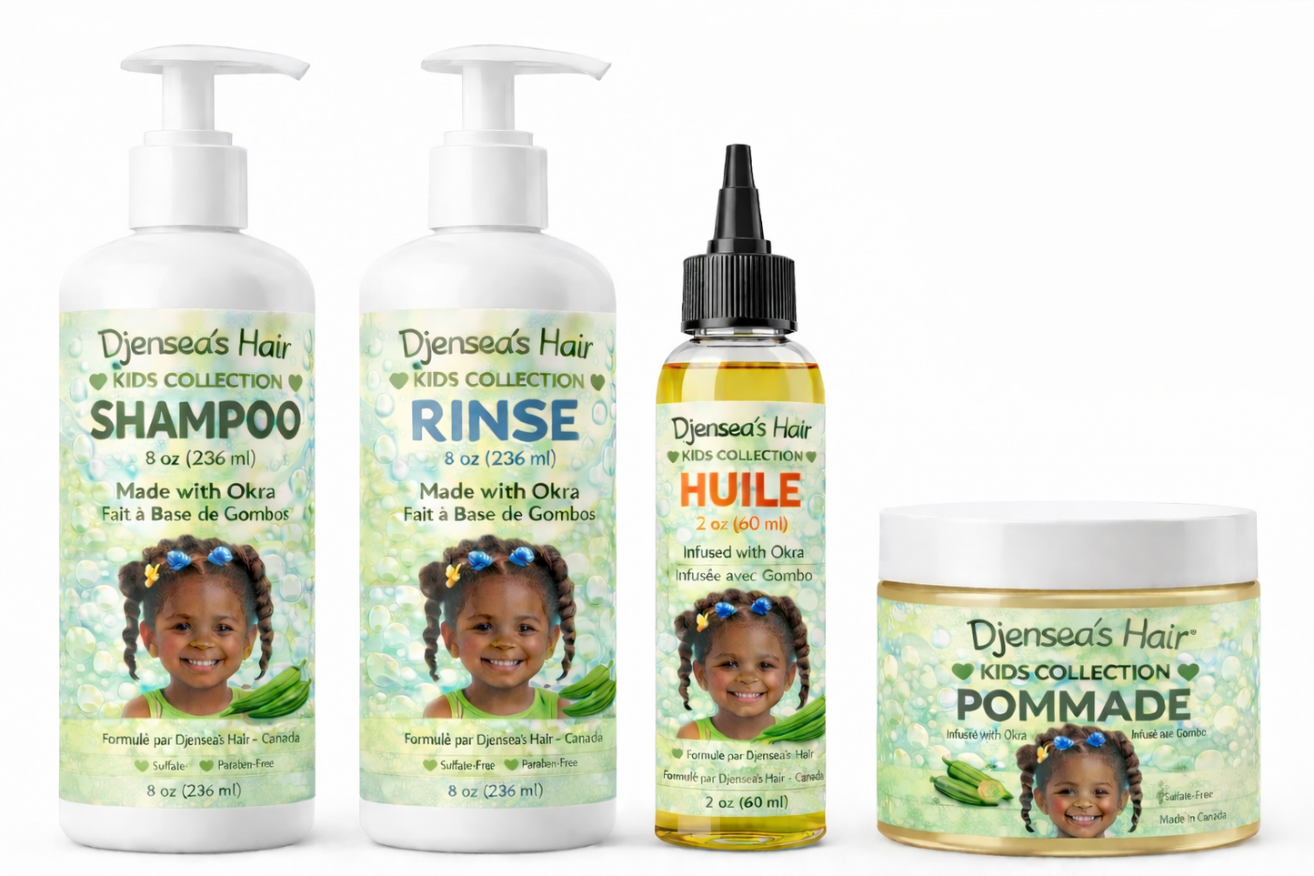 Kit Kids Djensea’s Hair – Shampoo, Rinse, Huile & Pomade